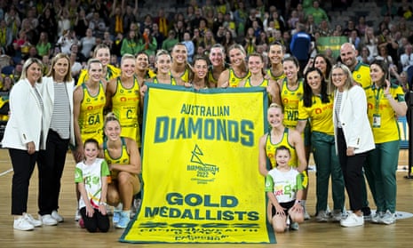 The Diamonds pose for photographs after winning a Constellation Cup netball match