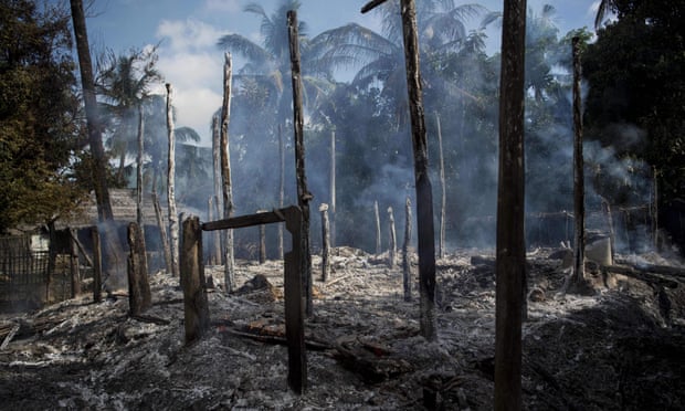 Burned homes in Warpait village, a Muslim village in Myanmar’s Rakhine State. Accusations of rights abuses including rape have been made against security forces.