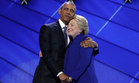 Barack Obama and Hillary Clinton at the Democratic National Convention in Philadelphia on 27 July 2016.
