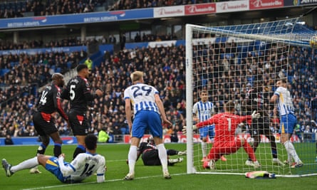 Trevoh Chalobah (centre, sitting down) scores Crystal Palace’s first goal