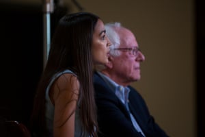 Bernie Sanders and Alexandria Ocasio-Cortez before a rally in Wichita.