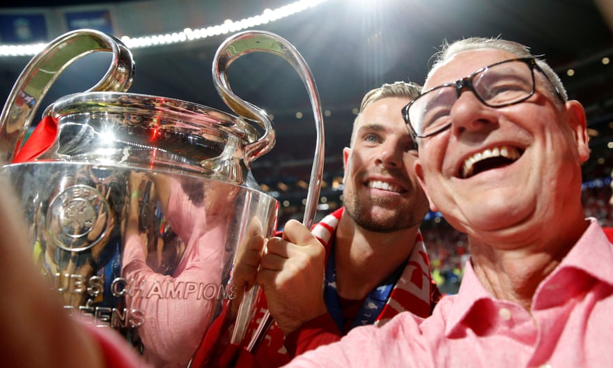 Jordan Henderson with his father Brian after winning the Champions League final.