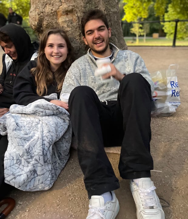 Not everyone who arrived here before dawn is an ardent fan. Antonis Manvelides, 24, and Jess Nash, 24, have come to The Mall on their fourth date.
