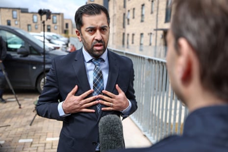 Humza Yousaf speaking to the media in Dundee today.