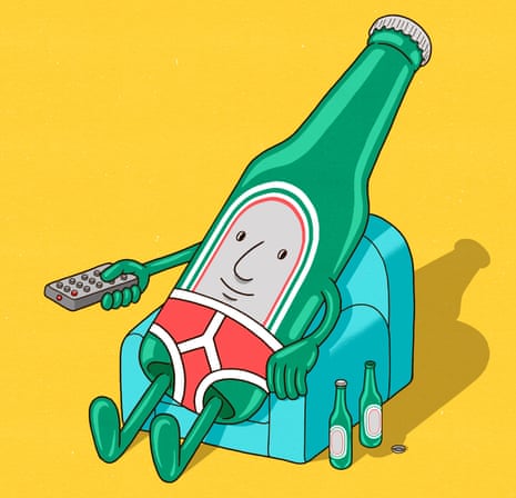 image of bottle of beer that looks like a man watching TV