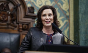 Gretchen Whitmer delivers her State of the State address to a joint session of the House and Senate at the state Capitol in Lansing, Michgan, in January, 2020.