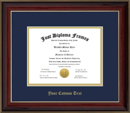 A product photo of a custom diploma frame