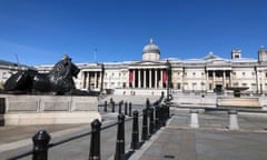 Empty streets due to the spread of the coronavirus in London, UK - 06 Apr 2020<br>Mandatory Credit: Photo by Rahman Hassani/SOPA Images/REX/Shutterstock (10605013m) The National Gallery is closed to the public due to the spread of coronavirus. Boris Johnson, announced strict lockdown measures urging people to stay at home and only leave the house for basic food shopping, exercise once a day and essential travel to and from work. Around 50,000 reported cases of the coronavirus (COVID-19) in the United Kingdom and 5,000 deaths. The country is in its third week of lockdown measures aimed at slowing the spread of the virus. Empty streets due to the spread of the coronavirus in London, UK - 06 Apr 2020