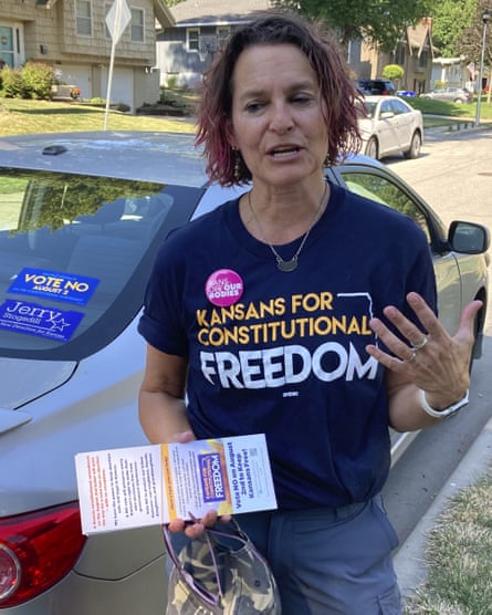 Anne Melia, an activist who supports abortion rights, went door-to-door to talk to voters in Merriam, Kansas.