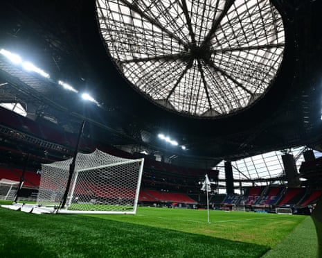 Soccer extremity astatine Mercedes-Benz Stadium successful Atlanta earlier Belgium training session
