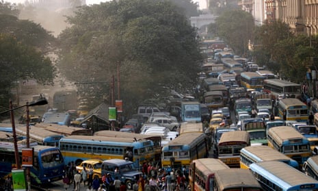 A heavy traffic jam in Calcutta
