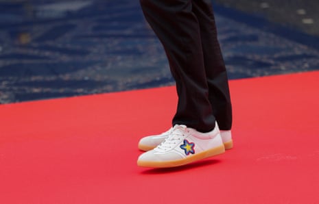 A view shows the shoes of Albania’s prime minister Edi Rama, with the logo of the summit, during the European Political Community Summit at Skanderbeg Square in Tirana.