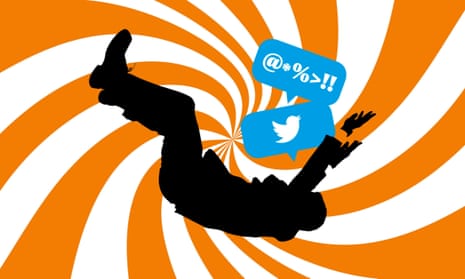Illustration of figure in free fall with Twitter logo