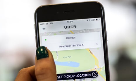 A general view of the Uber app on a smartphone