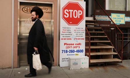 A sign warns people of measles in the Orthodox Jewish community in Williamsburg, NYC.