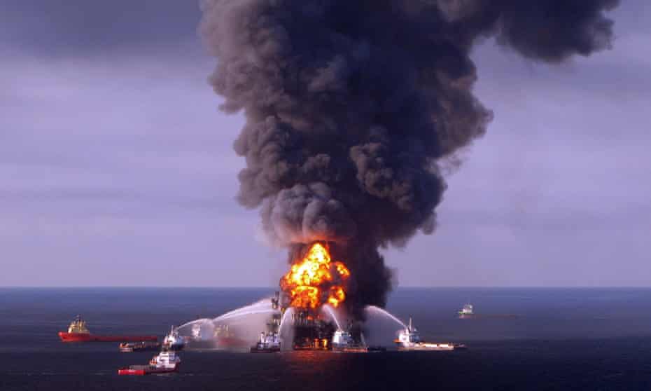 US fire boat crews battle the blazing remnants of the BP-operated offshore oil rig, Deepwater Horizon, in the Gulf of Mexico in 2010.