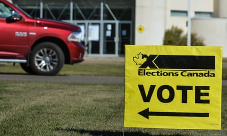 A sign for a polling station in Canada