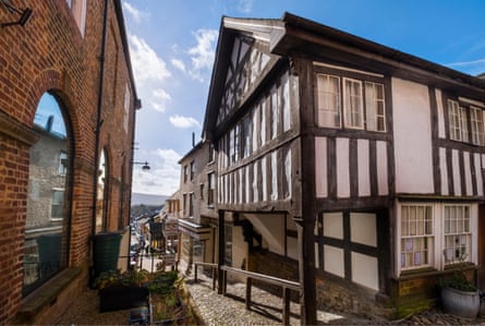 The House on Crutches museum and Town Hall in Bishop’s Castle, Shropshire, England.