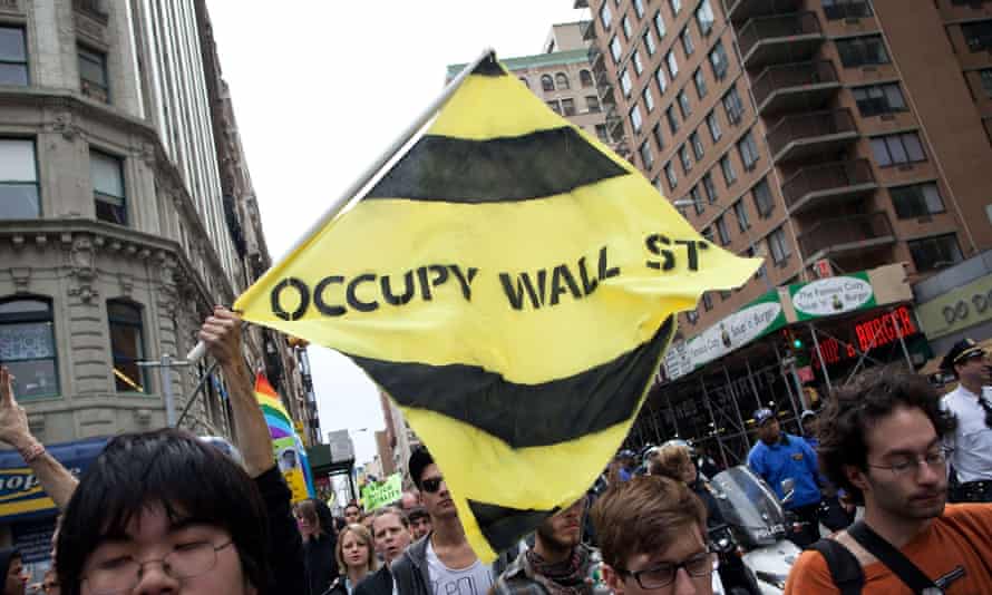 Occupy Wall Street protesters march in New York City, 2012.
