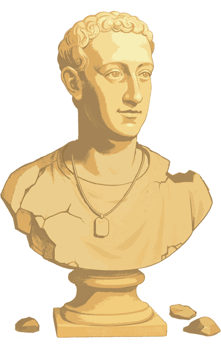 a crumbling bust of a man