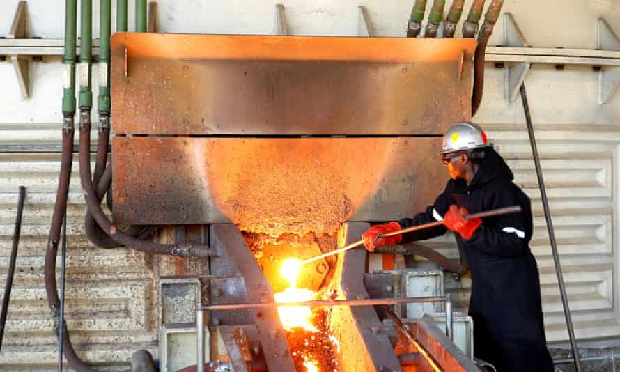 A worker attends to machinery at a smelter plant at Anglo American Platinum’s Unki mine in Shurugwi, Zimbabwe