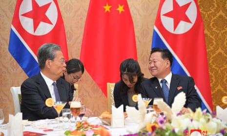 Chinese top official Zhao Leji meeting with his North Korean counterpart Choe Ryong-hae