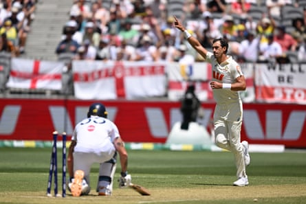 England captain Ben Stokes on the ground after being clean bowled by Starc for only six runs.