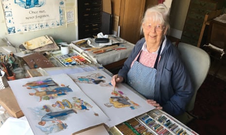 Shirley Hughes at her studio in London working on Dogger’s Christmas in October.