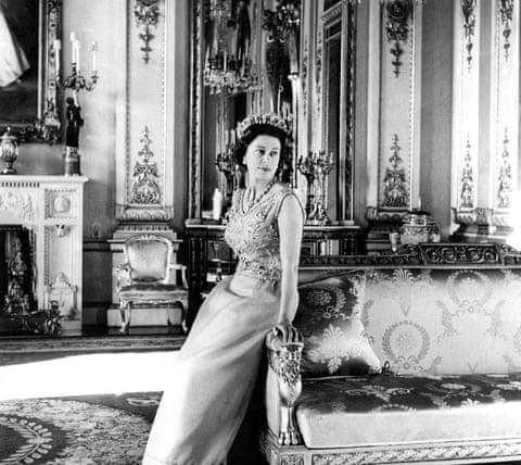 Queen Elizabeth II in the white drawing room at Buckingham Palace in 1969.