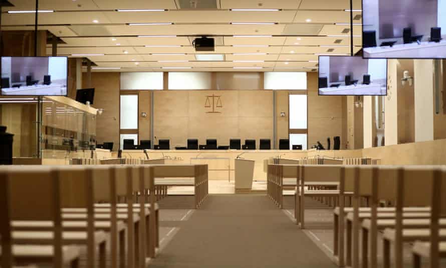 The provisional courtroom set up for the trial.