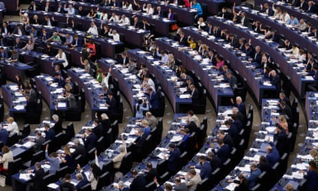 Lawmakers voting in the European Parliament in Strasbourg