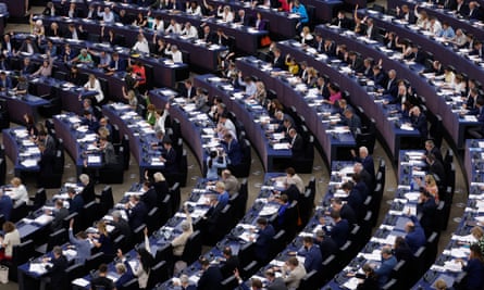 Lawmakers vote on the EEA Act at the European Parliament in Strasbourg, eastern France.