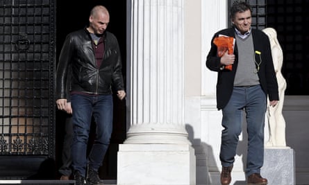 Greece’s outspoken finance minister Yanis Varoufakis, left, with Tsakalotos.
