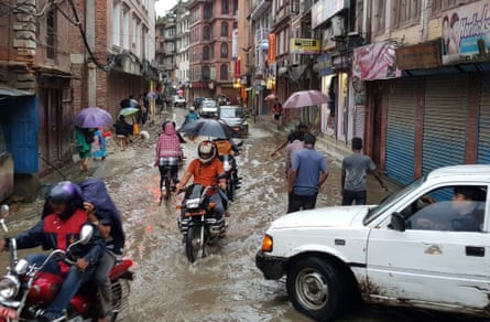 A waterlogged street in Patan, south of Kathmandu.