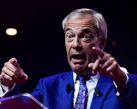 Nigel Farage speaking at the inaugural CPAC GB event on 17 July.