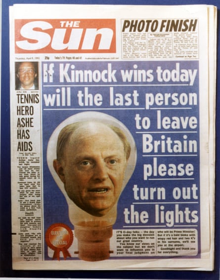 Front page of The Sun newspaper during the 1992 election.