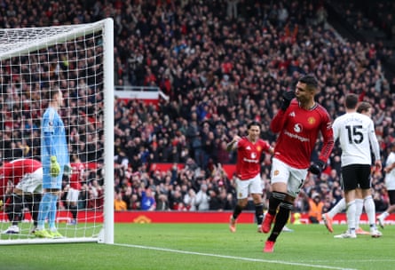 Casemiro celebrates scoring against Fulham earlier this month. He remains an aerial powerhouse in both boxes.