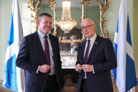 John Swinney (right) and Rhun ap Iorwerth in Bute House, Edinburgh, this morning.