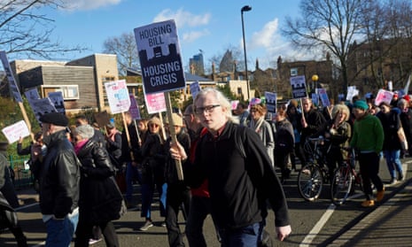 Demonstrators take part in a protest opposing the government's Housing and Planning Bill in central London.