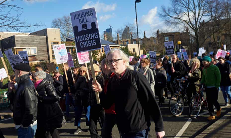Protesters march against the housing bill during a demonstration in London in January.
