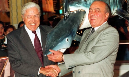 A reconciliation between Mohamed Al Fayed, right, and his business rival Tiny Rowland staged in Harrods food hall in 1993.