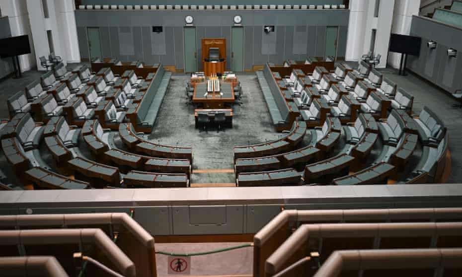 General view of the empty House of Representatives at Parliament House in Canberra