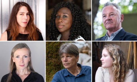 Booker shortlist 2018 authors composite: Clockwise from top left: Rachel Kushner.Esi Edugyan, Robin Robertson,Daisy Johnson, Richard S Powers and Anna Burns