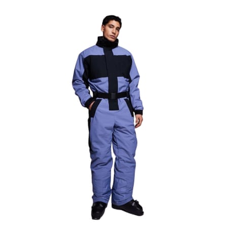 ASOS 4505 Ski water repellent straight fit belted ski suit in black and light blue