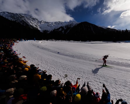 Johannes Dale-Skjevdal of Norway competes during the men’s 15km biathlon mass start at the 2026 Winter Olympics