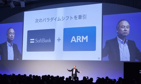 SoftBank CEO Masayoshi Son explains the takeover decision at a conference