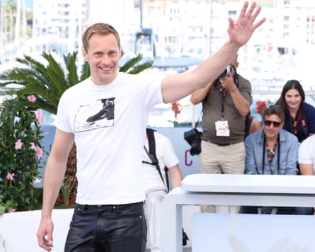 Not part of his Pillion costume … Alexander Skarsgård at the Cannes photocall.