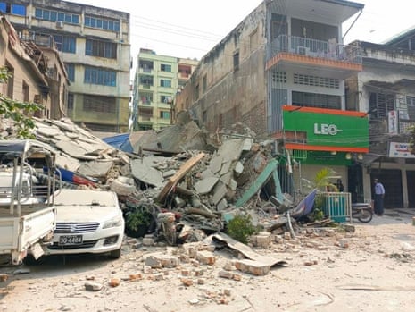 This photo taken on March 28, 2025 shows a damaged building after an earthquake in Mandalay, Myanmar.
