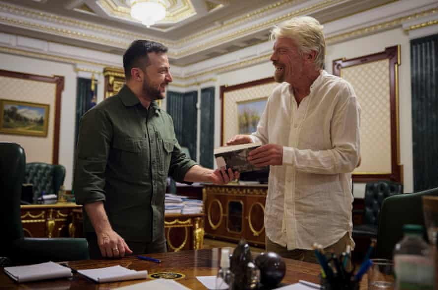 Ukrainian President Volodymyr Zelenskiy during his meeting with Sir Richard Branson in Kyiv, Ukraine.