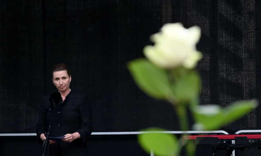 Danish Prime Minister Mette Frederiksen speaks at the service.